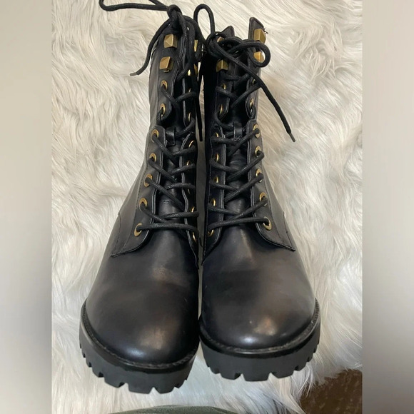 Michael Kors RARE Bastian black leather lace-up heeled ankle boots 8M - Picture 5 of 15